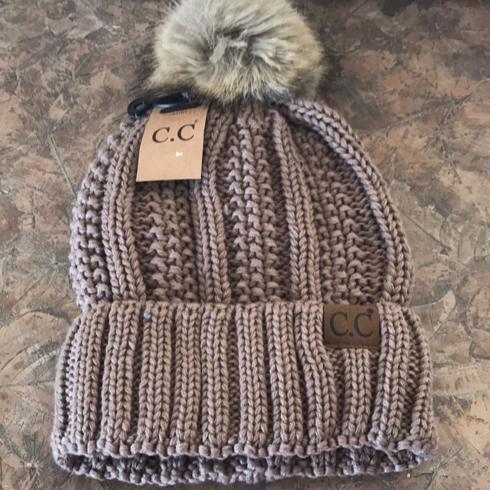C.C women’s fuzzy fur pom beanie
